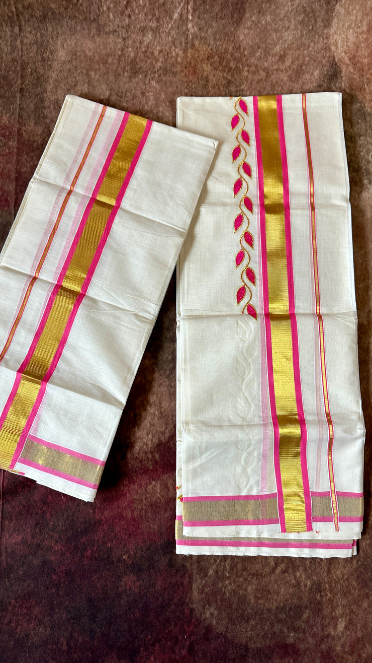 Set mundu with thread emroidery