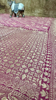 Blush Pink Jaal Weaved Georgette Banarasi Saree with Digital Print and Stitched Blouse