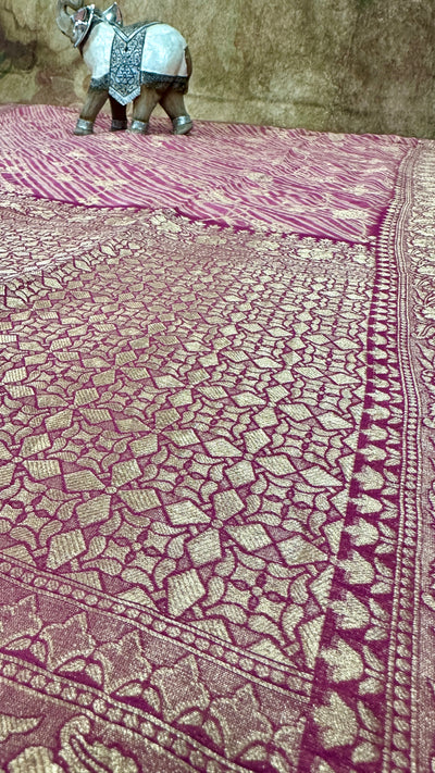 Blush Pink Jaal Weaved Georgette Banarasi Saree with Digital Print and Stitched Blouse