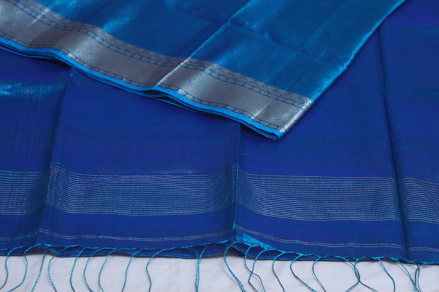 Light blue tissue saree with banarsi border, with stitched blouse