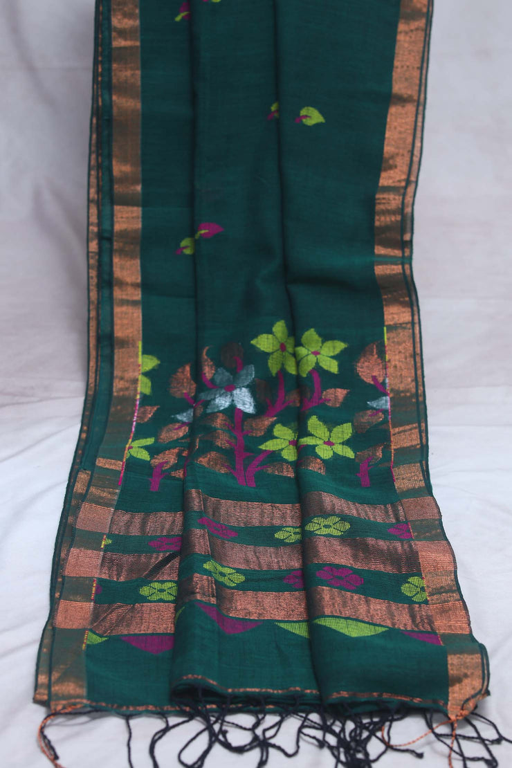 Handloom linen saree jamdani pallu, with BP