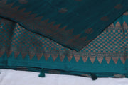 Bottle Green dupion pure silk saree with stitched blouse