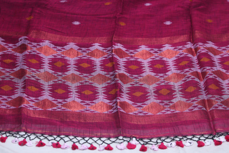 Handloom linen saree jamdani pallu, with BP