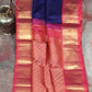 Handwoven Blue and orange pink pure silk kanchivaram silk saree with stitched blouse