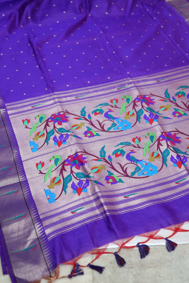 Semi tussar silk saree with Paithani weave, with stitched blouse