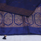 Navy blue dupion pure silk saree with stitched blouse