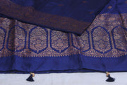 Navy blue dupion pure silk saree with stitched blouse