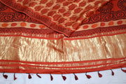 Vanaspati hand block print on modal silk saree with zari pallu and with stitched blouse