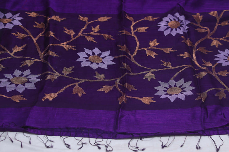 Pure matka silk saree with muslin pallu and jamdani weave , stitched blouse