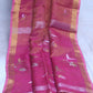 Pink tissue linen saree with jamdani weave, with BP