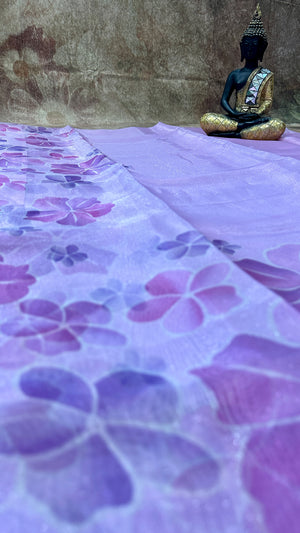 Lilac semi organza saree