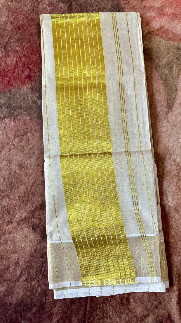 Cotton tissue set mundu with lines