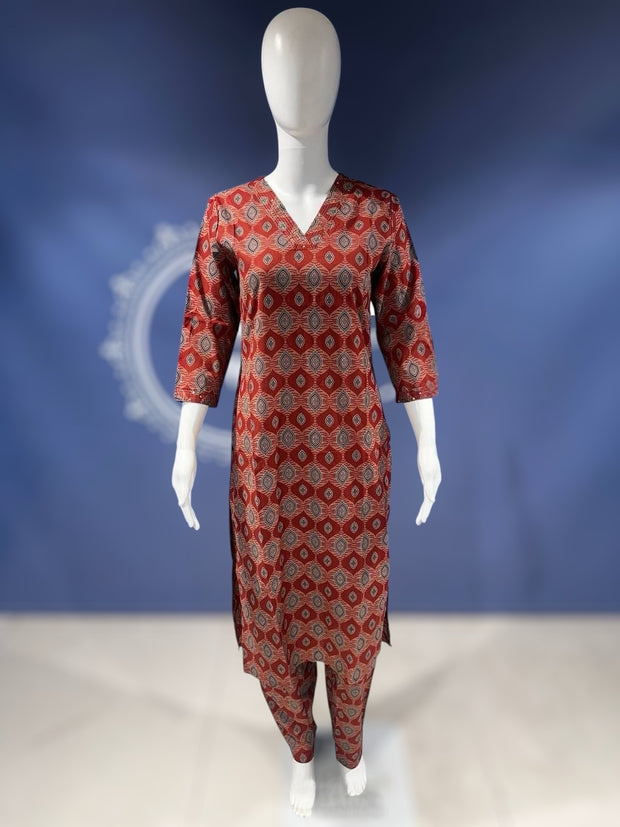 Maroon cotton kurti with bottom