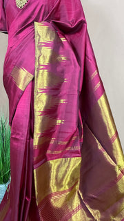 Pure handloom kanchivram silk saree with temple border with stitched blouse