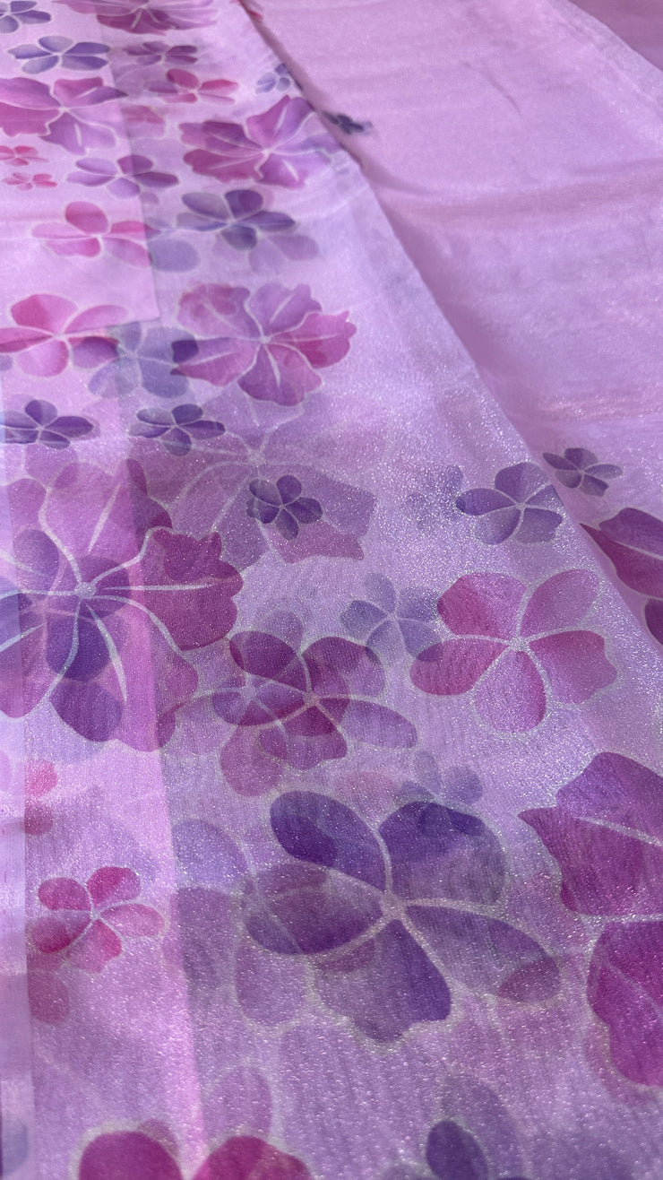 Lilac semi organza saree