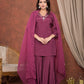 Wine red crepe kurti with flared palazzo and dupatta