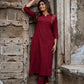 Maroon Cotton kurti with embroidery and bottom