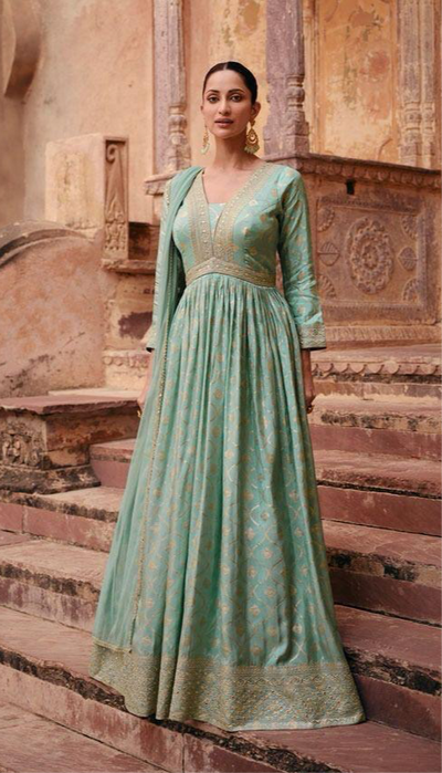 Dusty green banarsi gown