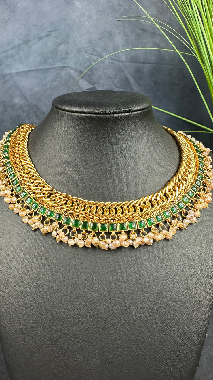 Designer inspired necklace with green kemp stones