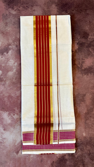 Maroon cotton set mundu