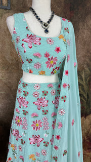 Pastel blue lehenga with embroidery