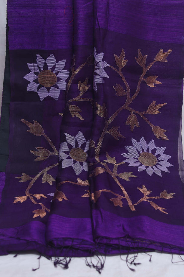 Pure matka silk saree with muslin pallu and jamdani weave , stitched blouse