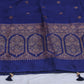 Navy blue dupion pure silk saree with stitched blouse