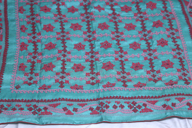 Pure tussar silk saree with kutch work, stitched blouse