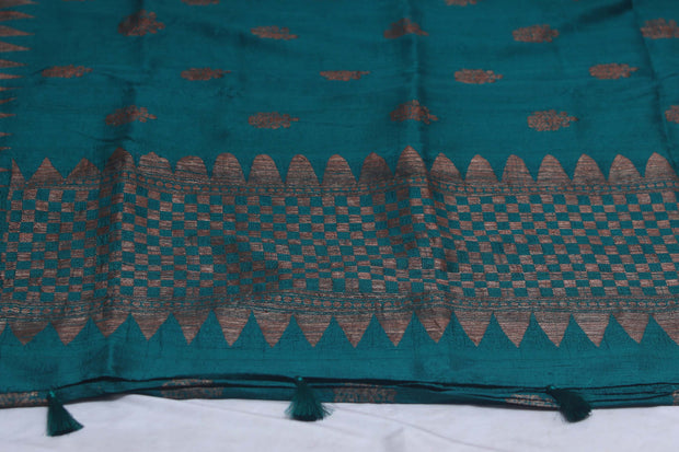 Bottle Green dupion pure silk saree with stitched blouse