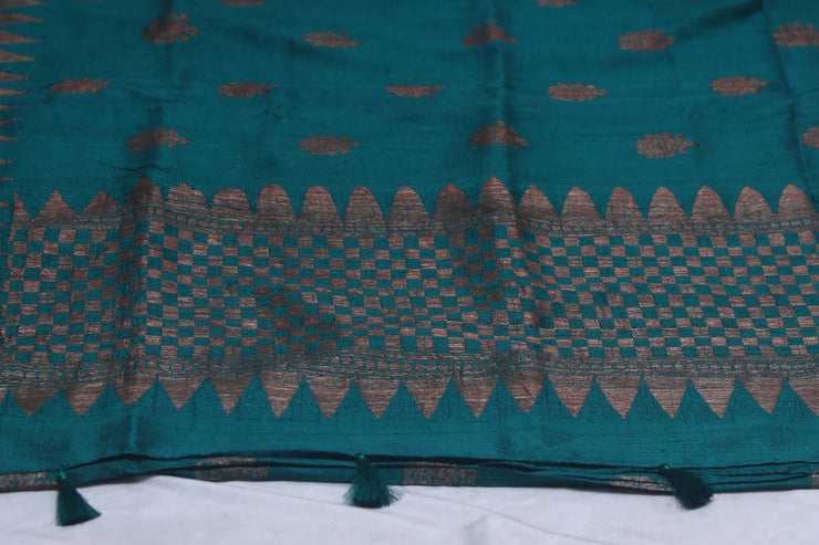 Bottle Green dupion pure silk saree with stitched blouse