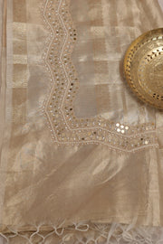 Pure Gold tissue saree with mirror and bead work, with stitched blouse