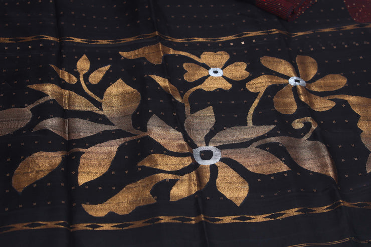 Black muslin saree with sequins weave, stitched blouse