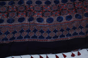 Ajrakh handblock printed modal silk saree with stitched blouse