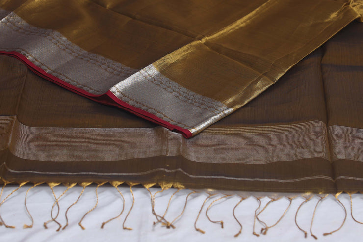 Antique gold tissue saree with banarsi border, with stitched blouse