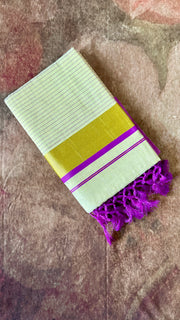 Tissue cotton saree with purple color lines