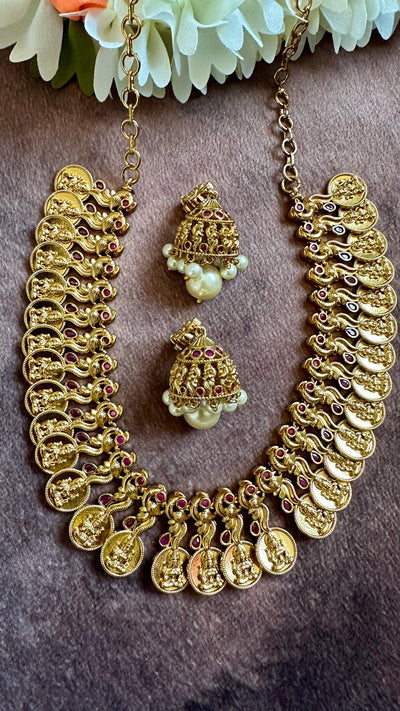 Short coin necklace with jhumka