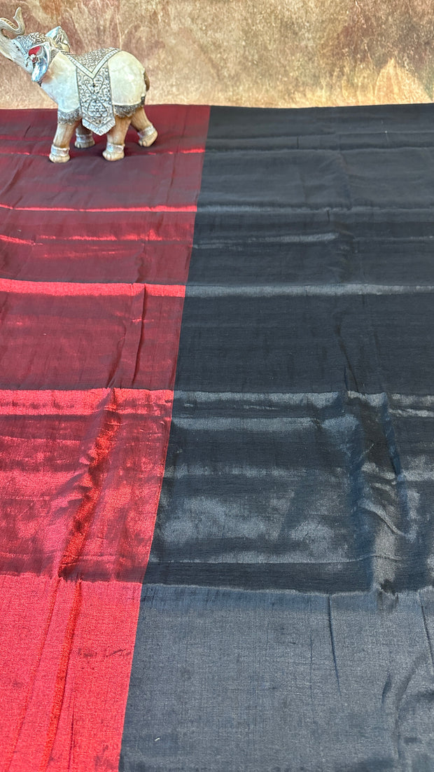 Pure handloom red and black tissue cotton saree