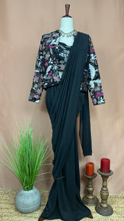 Black ready made saree with blouse and jacket