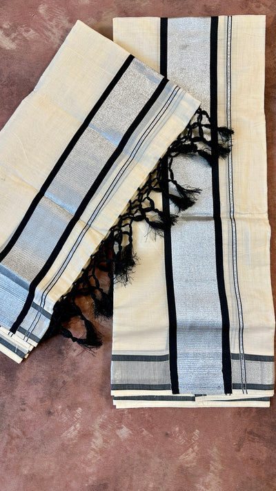 Black and silver cotton set mundu