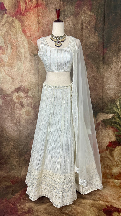 Offwhite chikankari lehanga with blouse and dupatta