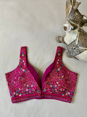 Magenta sleeveless blouse with Real mirror and bead work