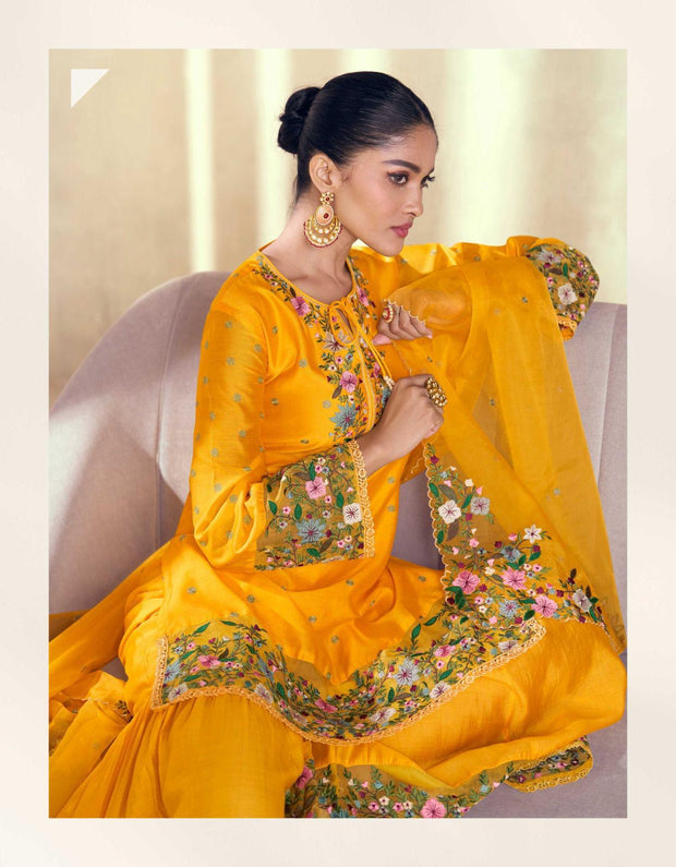 Mango yellow short top with palazzo and dupatta