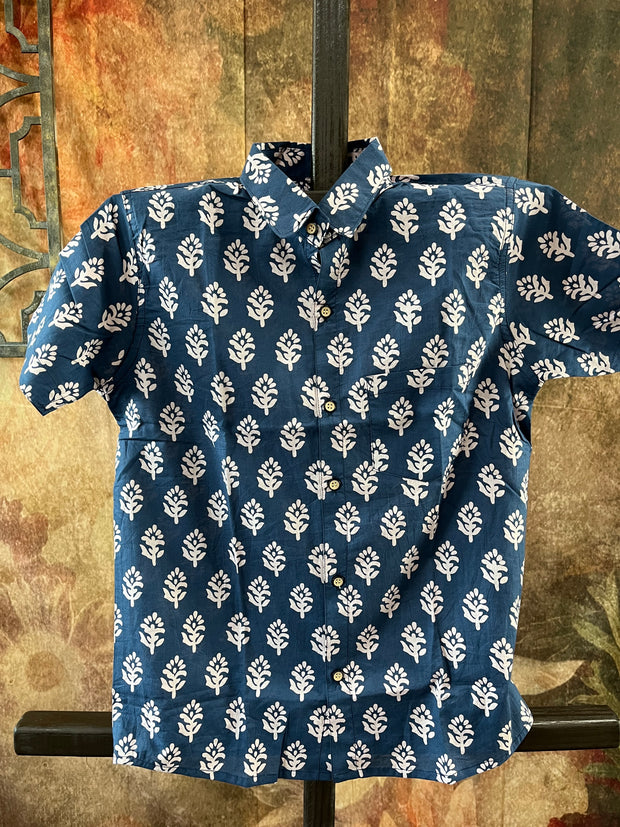 Indigo blue cotton shirt with jaipur print - 4yr