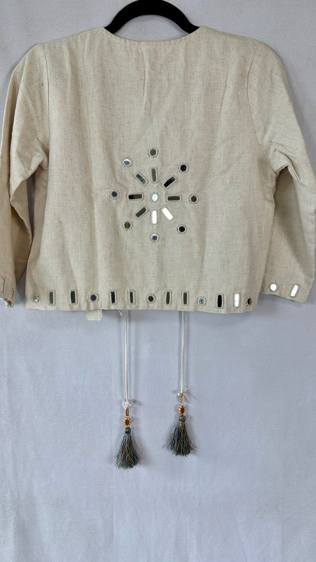 Offwhite cotton jacket with real mirror work