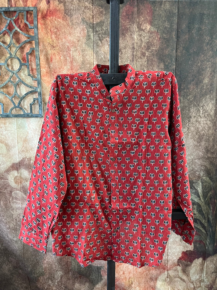 Brick Red ajrakh hand block printed cotton shirt - Size 38