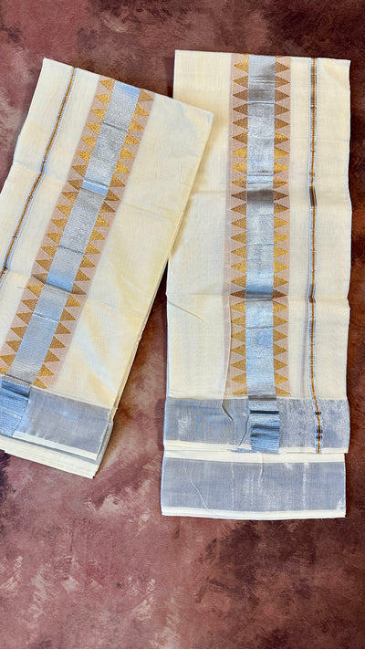 Set mundu with gold and silver border