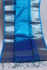 Light blue tissue saree with banarsi border, with stitched blouse