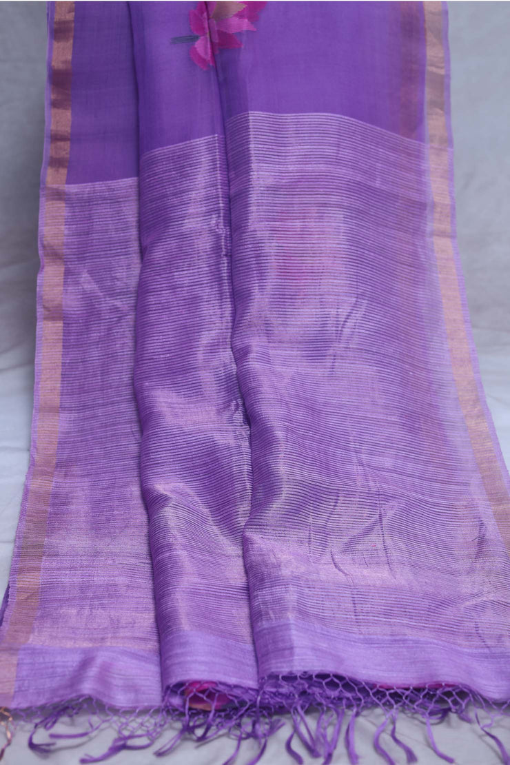 Pure muslin silk saree with jamdani waeve and stitched blouse