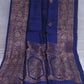 Navy blue dupion pure silk saree with stitched blouse