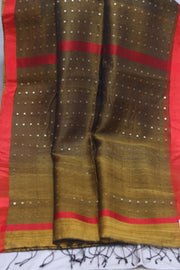 Pure muslin silk saree with weaved sequins and stitched blouse